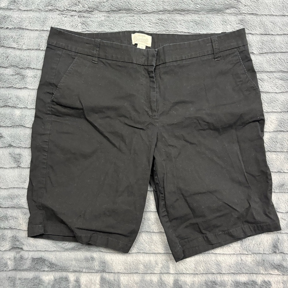 J.Crew Bermuda Shorts Black Cotton Stretch Twill Size 12 Style 37175
